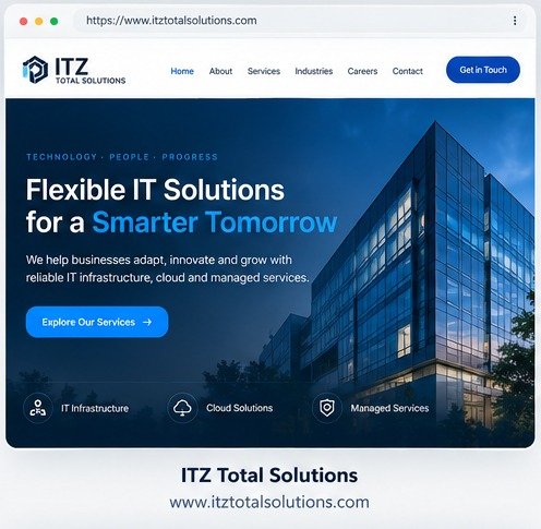 ITZ Total Solutions website header and hero preview
